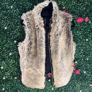 Faux Fur Vest in Tan and Cream/Black